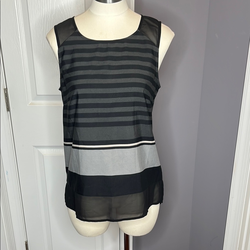 Banana Republic Gray and Black Sleeveless Tank Top with Stripes